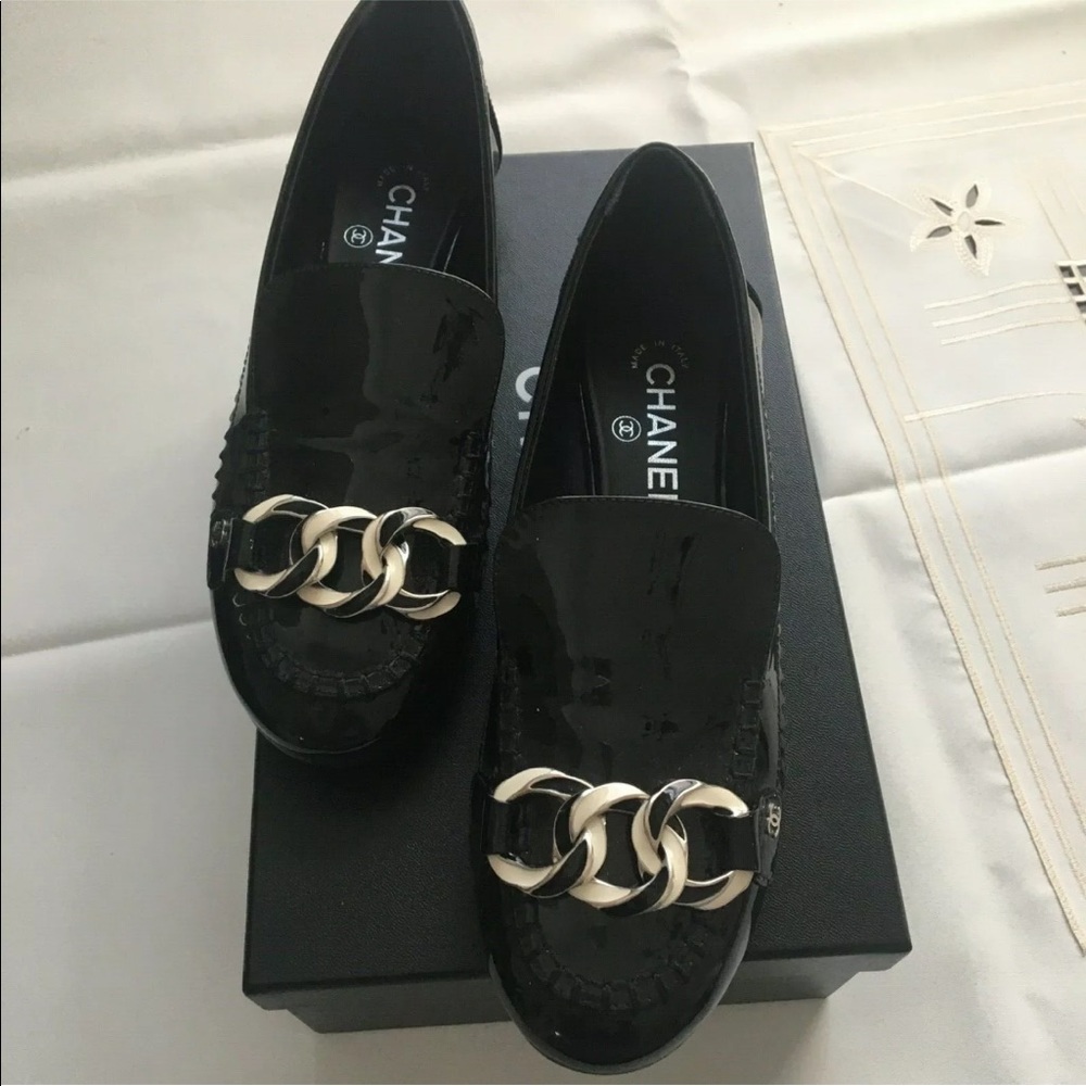 Chanel shoes s 39 pattern leather black w/silver - Picture 2 of 9